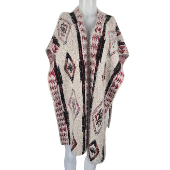 Shyanne Red Cream Winter Warm Weather Open Side/Front Sweater Cardigan OS NWOT - Picture 1 of 4